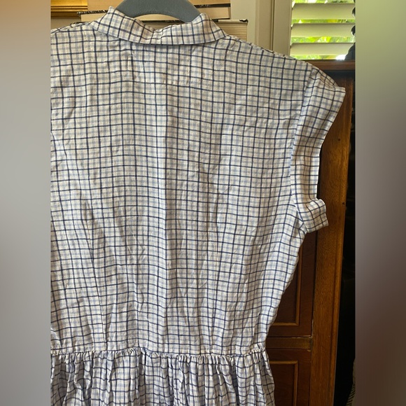Christy Dawn Piper Dress Linen White Blue Plaid Midi M - Picture 5 of 10